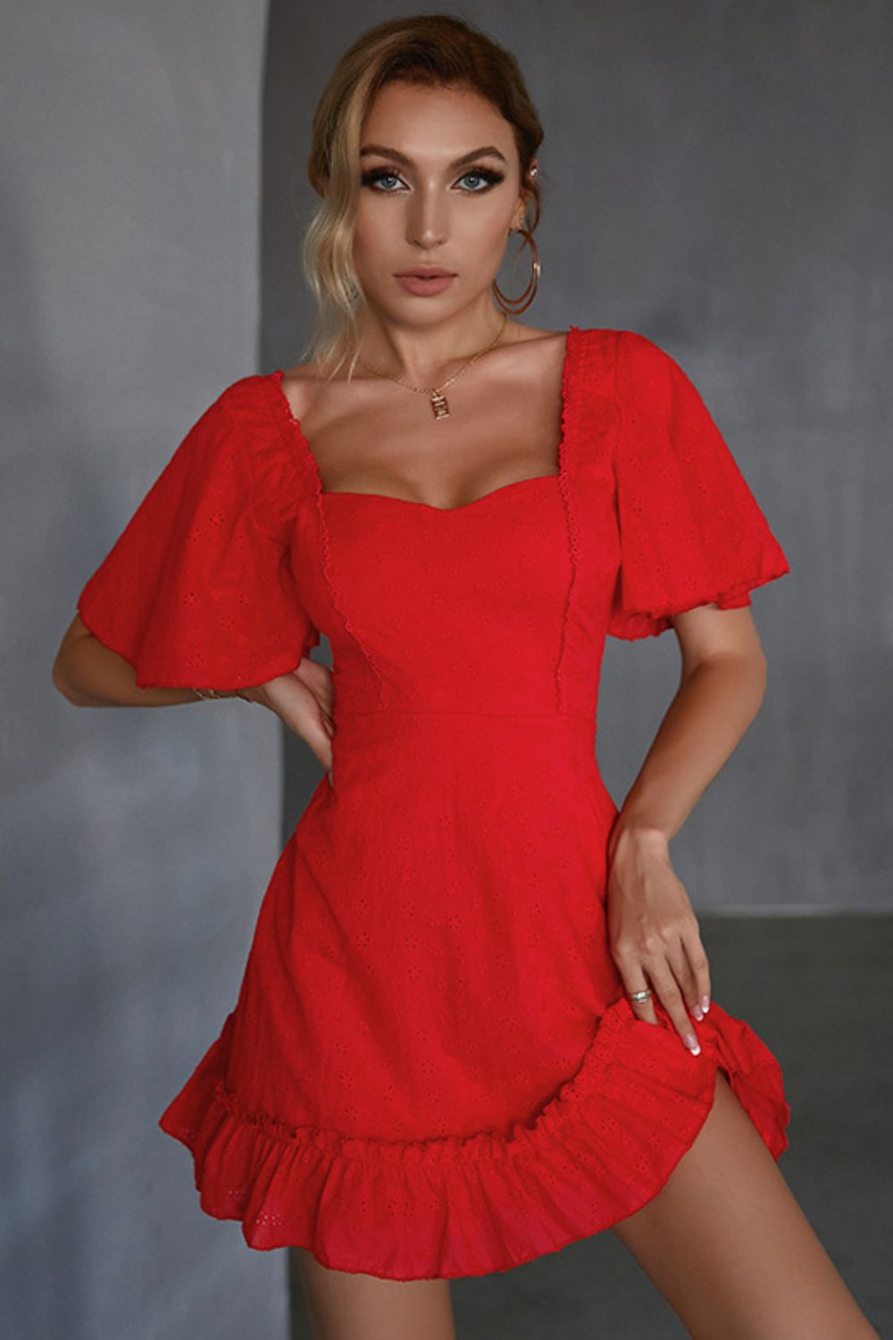 Ruffle Hem Flutter Sleeve Mini Dress