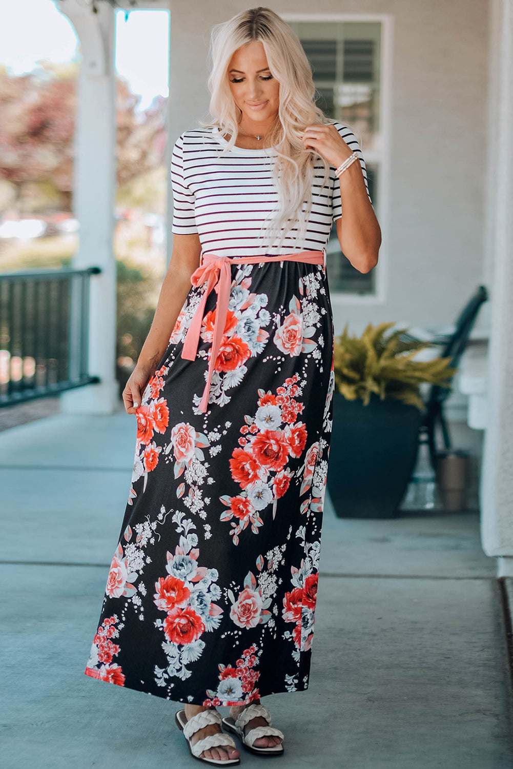 Belted Short Sleeve Maxi Dress