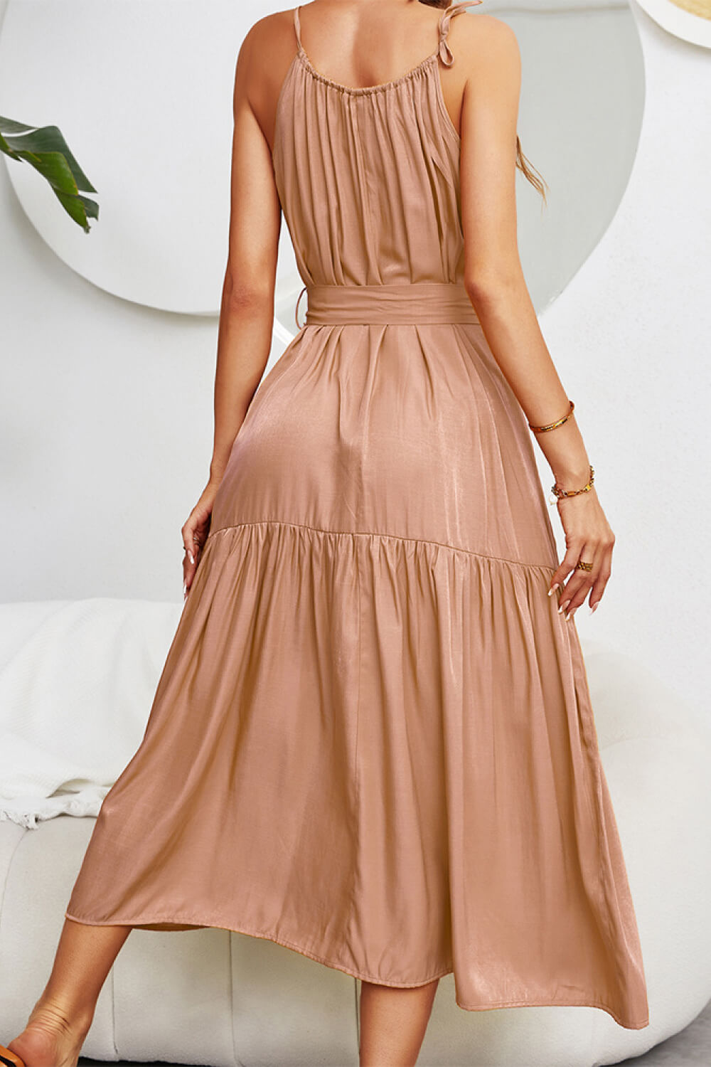 Tie-Waist Sleeveless Ruffle Hem Maxi Dress