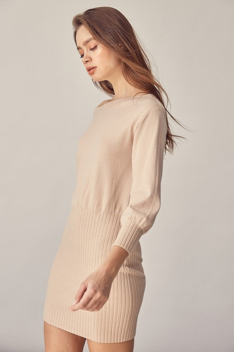 Off Shoulder Ribbed Sweater Dress