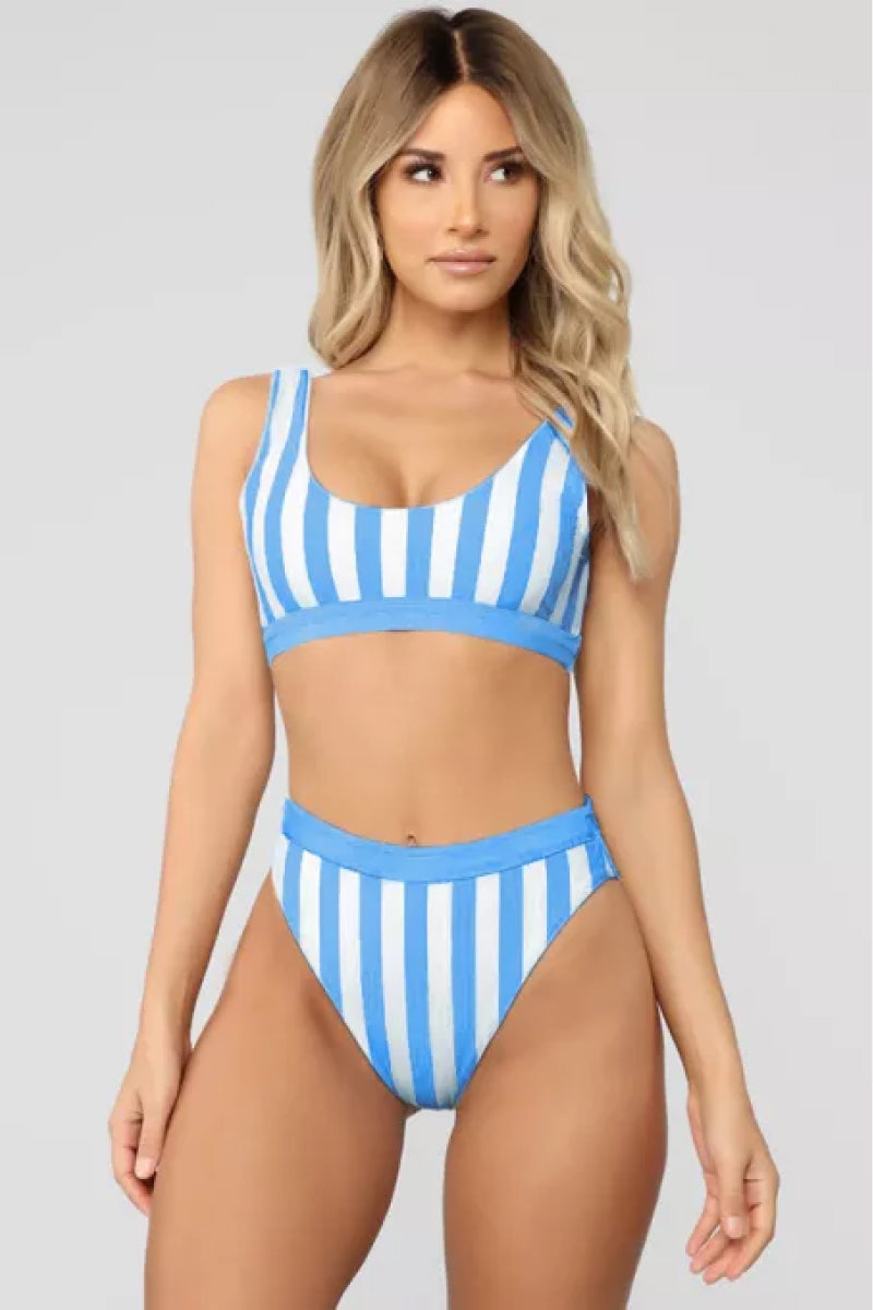 Striped Tank High Waist Bikini