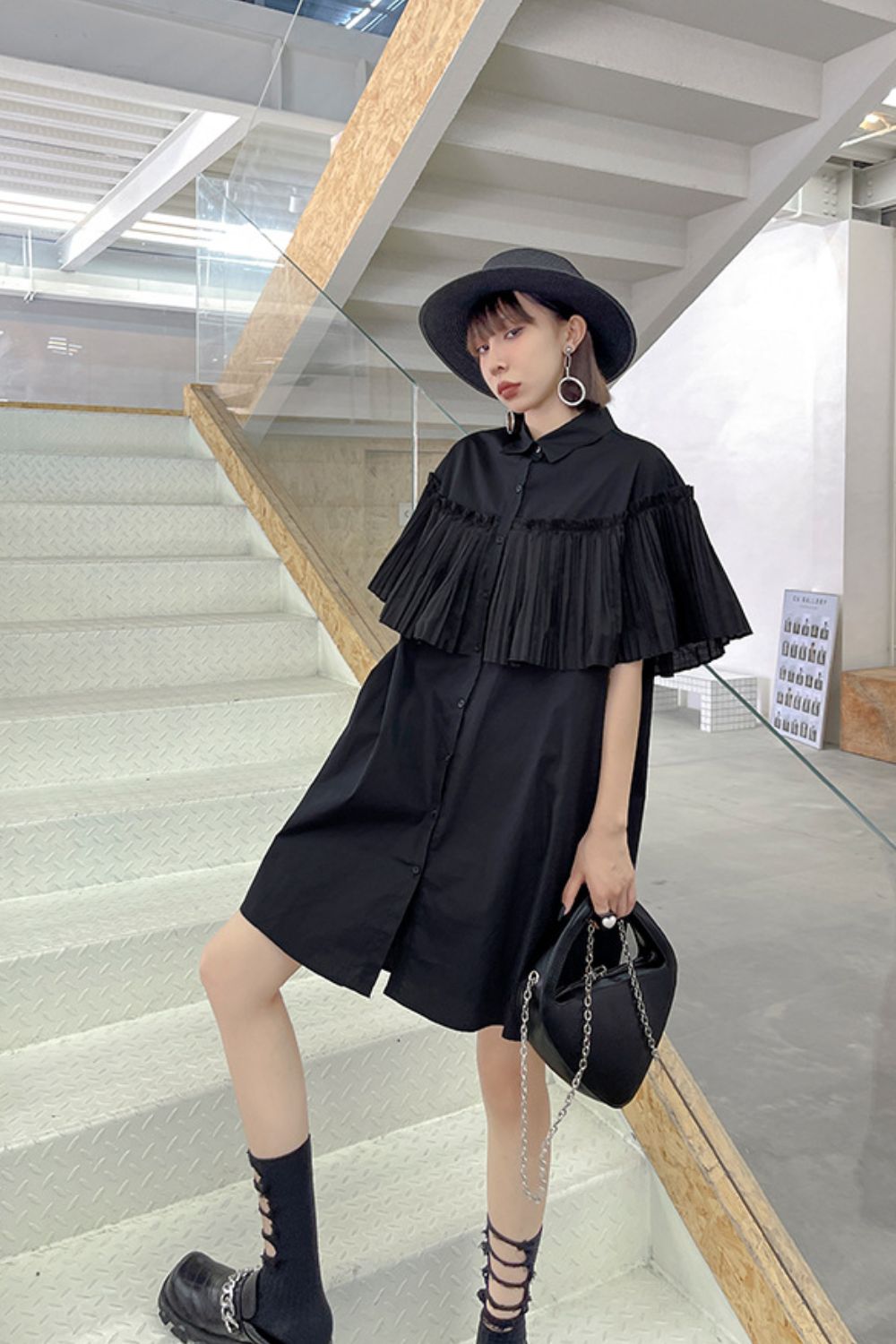 Button Down Pleated Shirt Dress