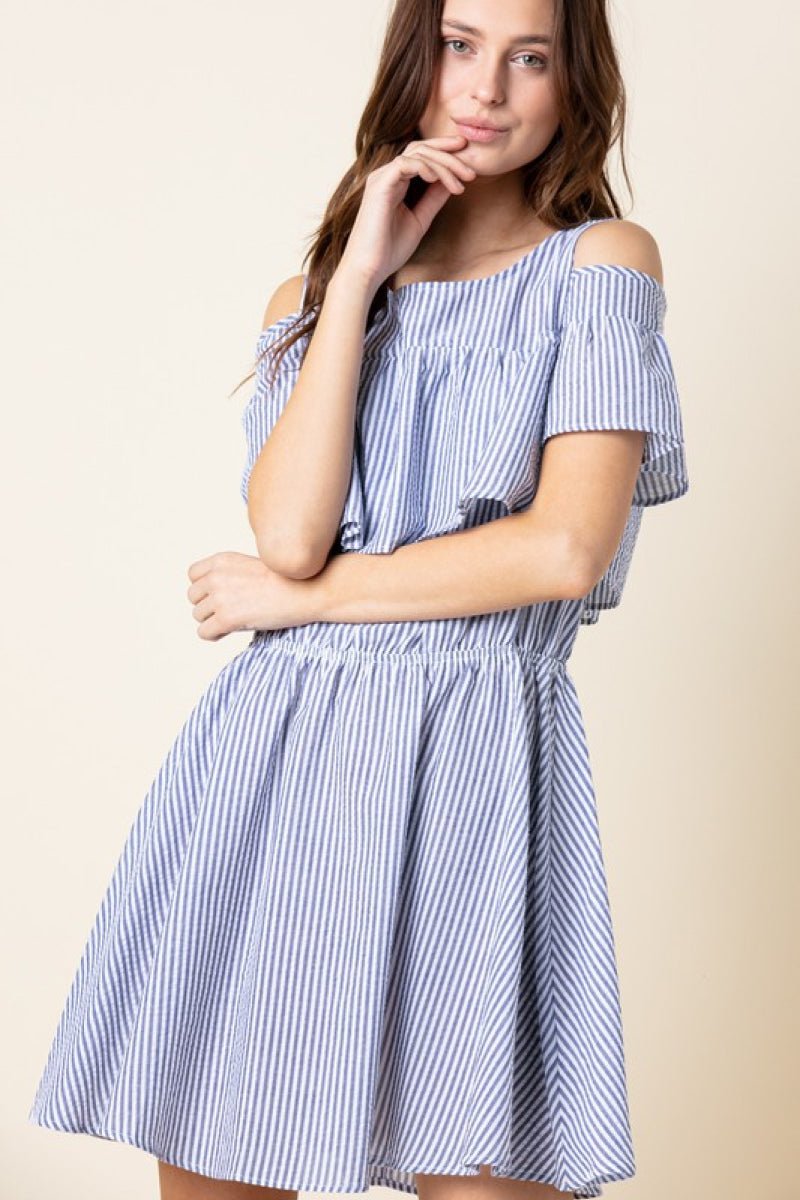 Striped Cold Shoulder Dress