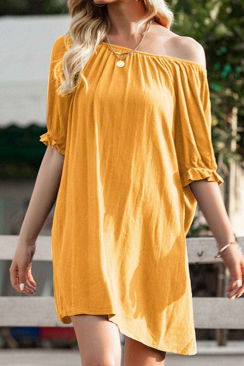 Puff Sleeve Tie Back Smock Dress