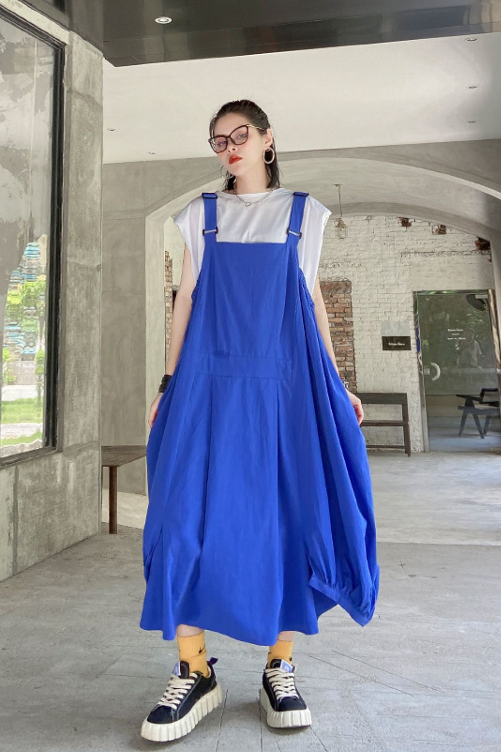 Slit Overall Dress with Pockets