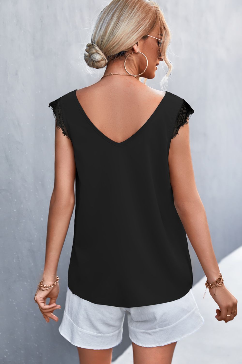 Spliced Lace V-Neck Sleeveless Top