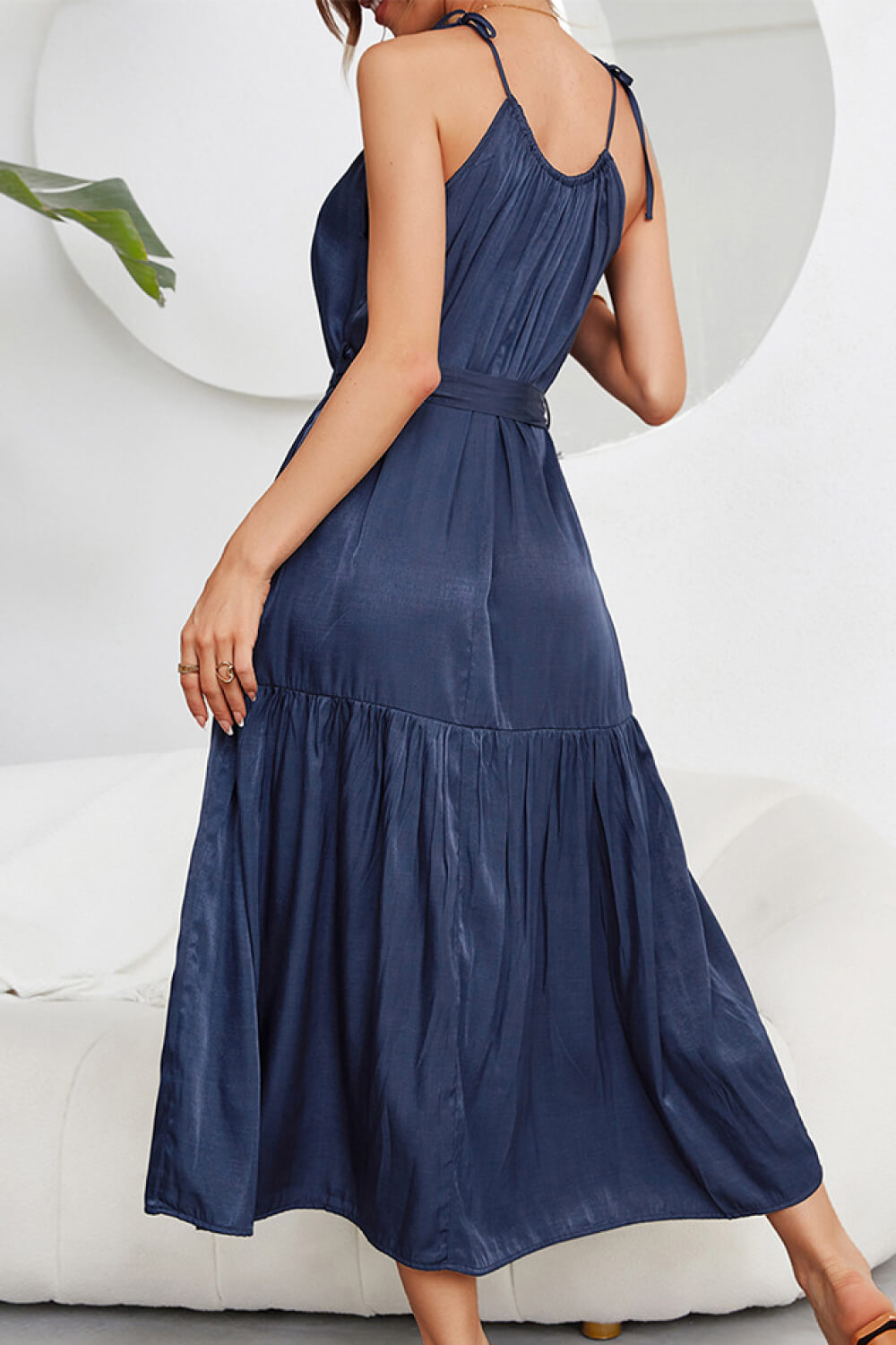 Tie-Waist Sleeveless Ruffle Hem Maxi Dress