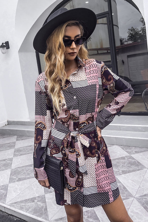 Patchwork Button Down Shirt Dress