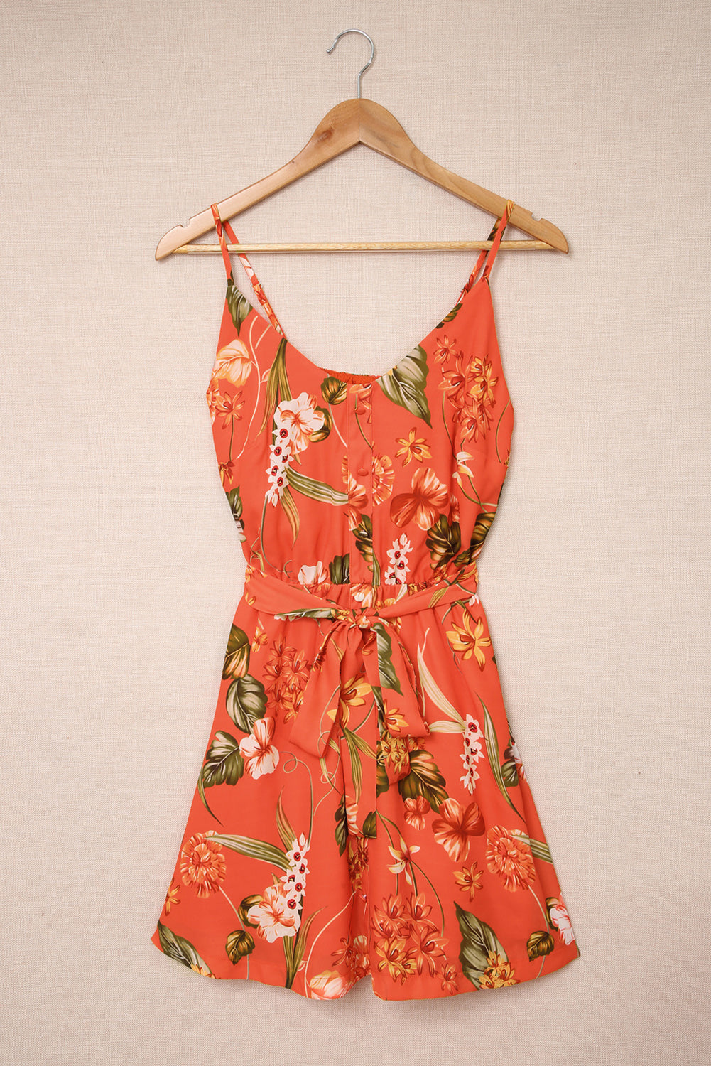 Floral Tie Waist Spaghetti Strap Mini Dress