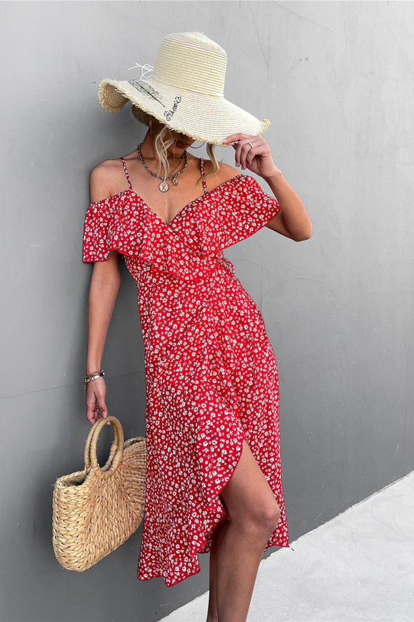 Ditsy Floral Cold Shoulder Tulip Hem Dress