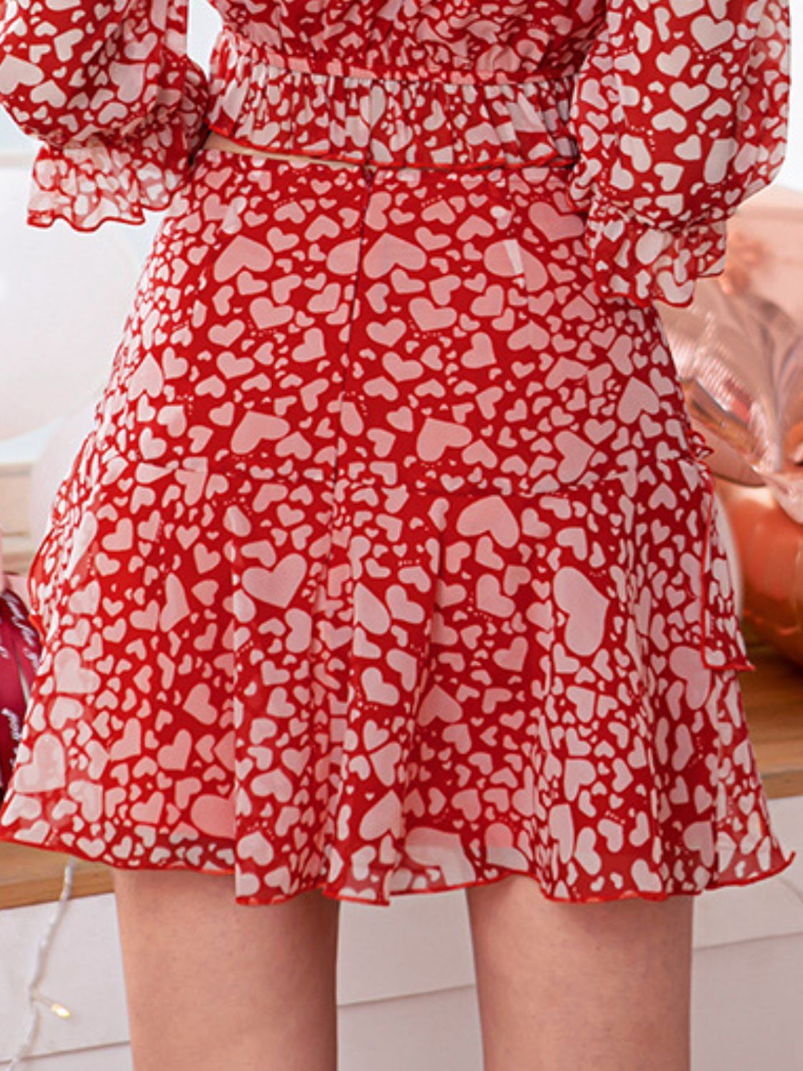 Heart Print Tiered Mini Skirt